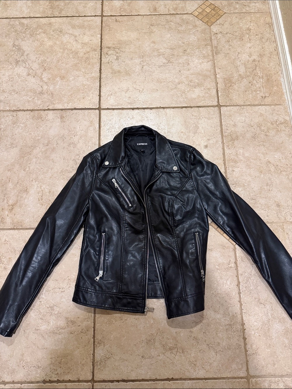 Express Black Faux Leather Moto Jacket with Zipper Details